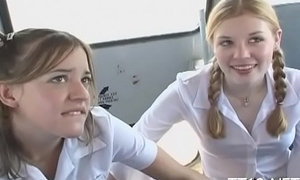 Microscopic titted schoolgirl gives wet blowjob and rides dick
