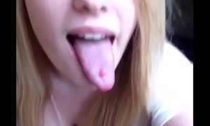 Cum on 18yo long tongue tease