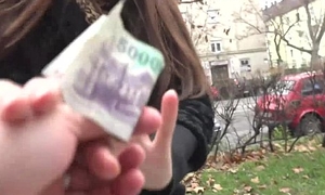 Russian brunette Milf earns permanent cash by flashing her panties respecting a stranger