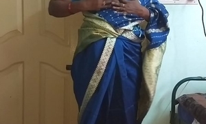 des indian horny cheating tamil telugu kannada malayalam hindi wife vanitha wearing blue unfairly saree  showing chubby boobs and shaved pussy press hard boobs press nip rubbing pussy masturbation